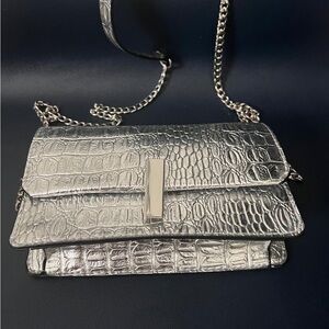 H&M Women Silver Textured Small shoulder bag